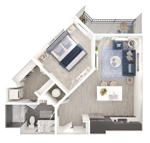 a 1 bedroom floor plan with a bathroom and a living room